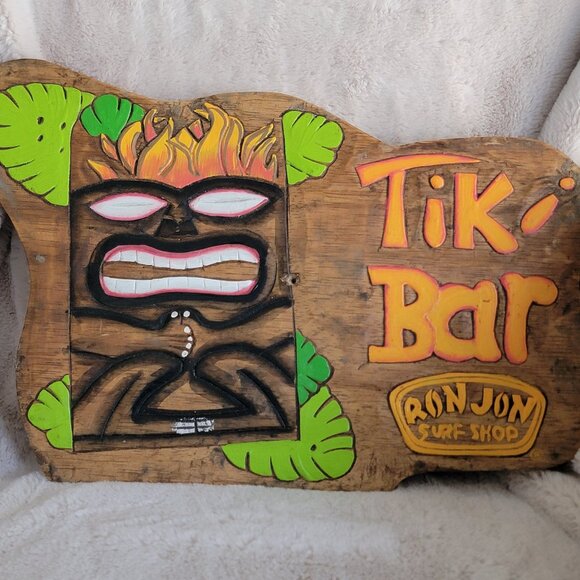 15" x 10½" Ron Jon Wood Decor Tiki Sign Bar Pool Man Cave Surfer Gift Nautical - Picture 1 of 16